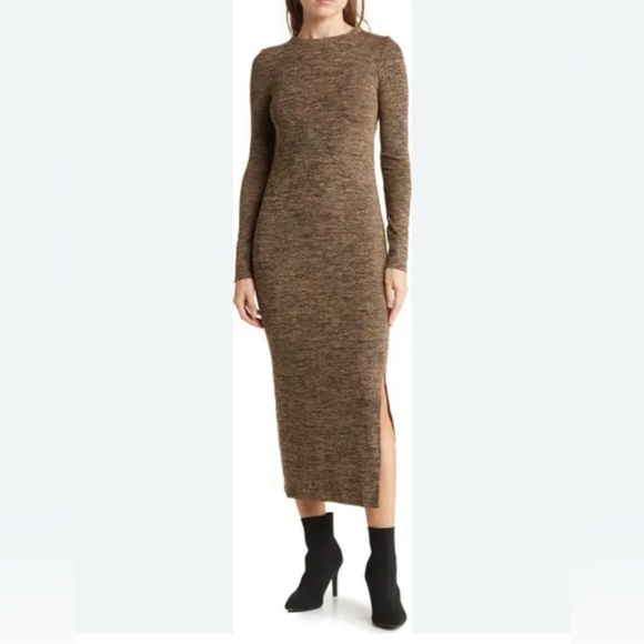 FRENCH CONNECTION Brown Black Space Dye Mélange Long Sleeve Sweater Dress Sz 8 - Picture 2 of 11